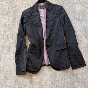 BCBGMaxAzria Black and Purple Pinstripe Single-Button Blazer